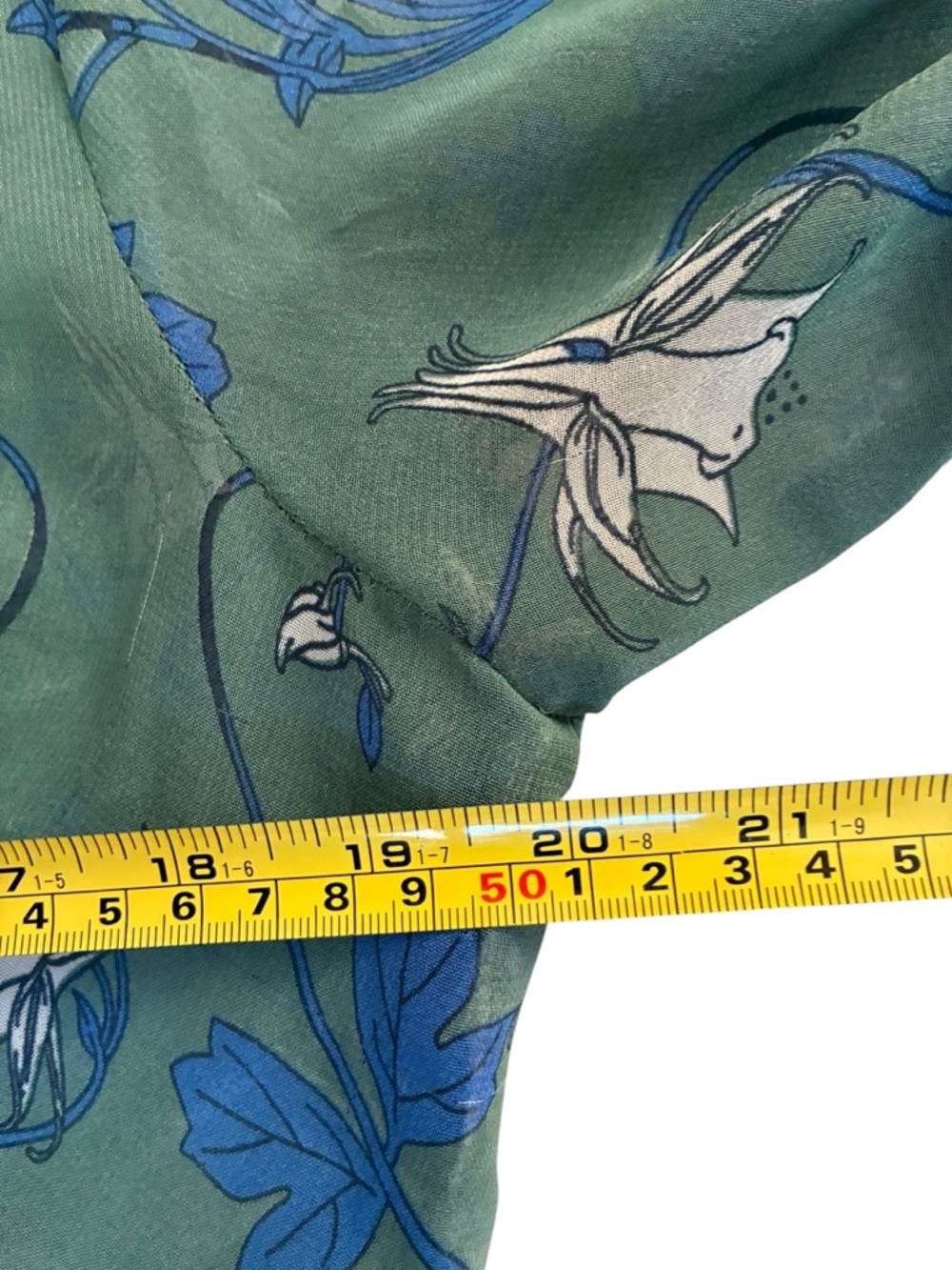 VENUS Olive Green and Navy Floral  Peasant V-Neck Top - Picture 3 of 5